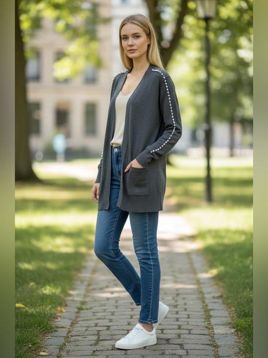 Sandro Sweaters - Sandro Sweater With Pearl Detailing Charcoal Gray Sz M